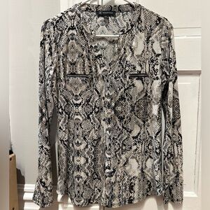 INC International Concepts Black and Cream Snake Print Button-Down Blouse
